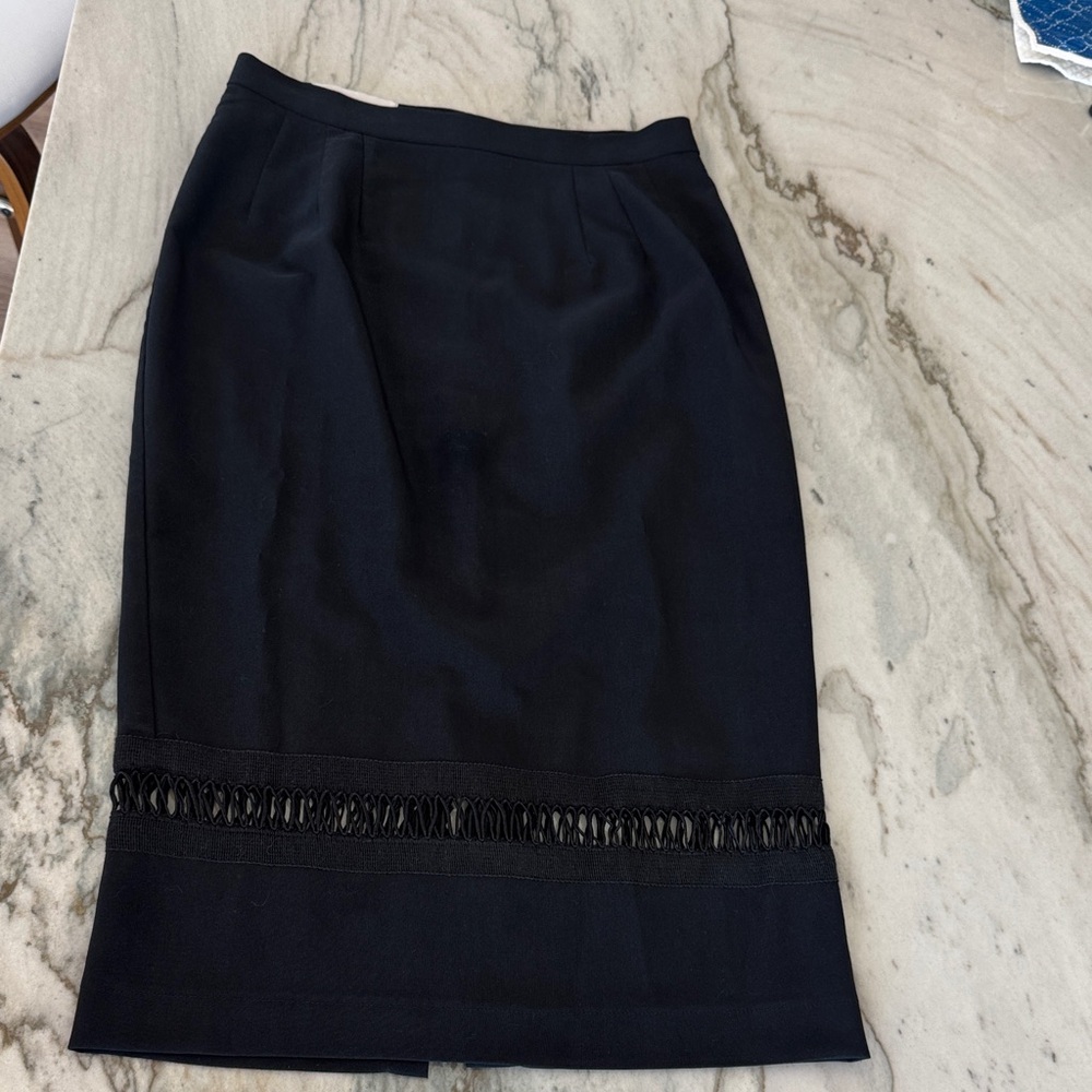 Bettie Page Black Pencil Skirt with Crochet Trim
